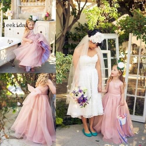 Fashion Pink A-line Tulle Flower Girls Dresses Pleats Zipper Back Organza Tutu Pageant Birthday Party Dresses Custom