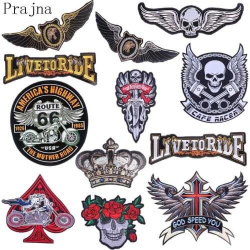 Prajna Big Stalker Patch Iron On Tiger Patch Wings Biker Badge Punk Skull Large Embroidered Patches For Clothes Stripe