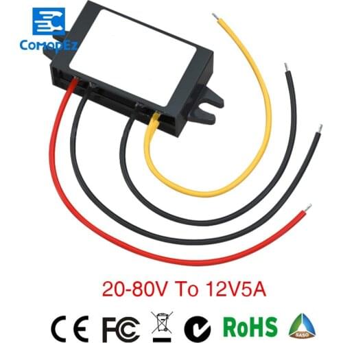 Power Supply Converter DC/DC Step-down 20-80V to 12V 5A Waterproof Control Car Module Low Heat Auto Protection Size 58*40*22mm