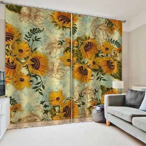 Luxury Blackout 3D Window Curtains For Living Room Bedroom gold sunflower curtains stereoscopic curtains