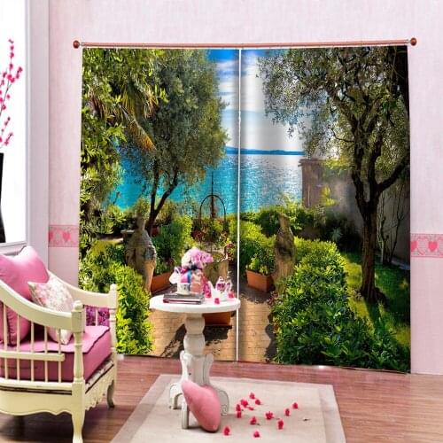 Customized size Luxury Blackout 3D Window Curtains For Living Room green landscape curtains Decoration curtains