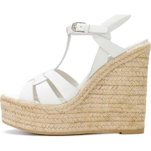 Summer Girls White Brown Black Pu Leather Ropes Wedge Sandals Woman Thick Sole Platform Casual Cuts Out Open Toe Sandals Shoes