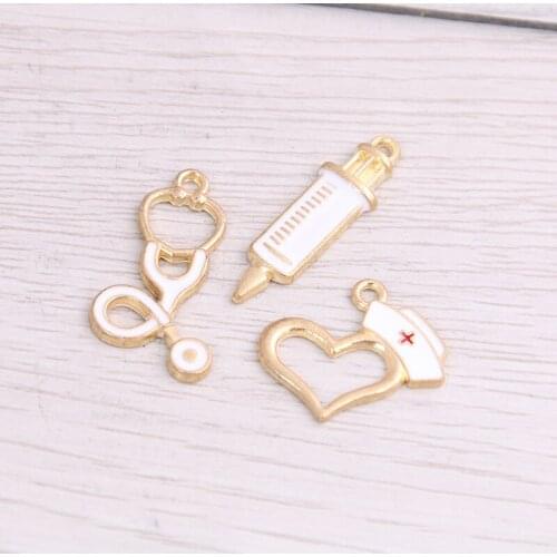 SWEET BELL 12pcs 3 Styles Medicine Charms Syringe Charms Pendants Jewelry Making Stethoscope Charms For DIY Handmade Craft
