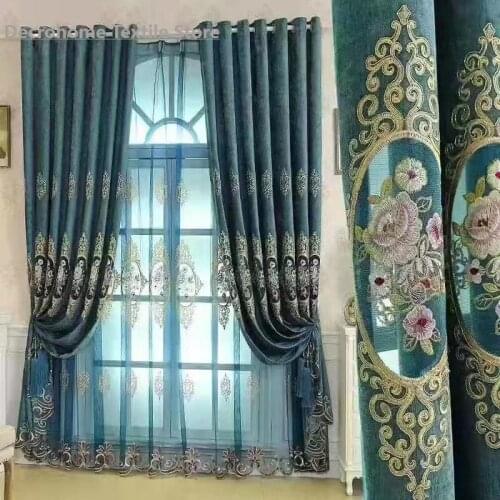 European style chenille curtains blackout curtains finished bedroom and living room curtains