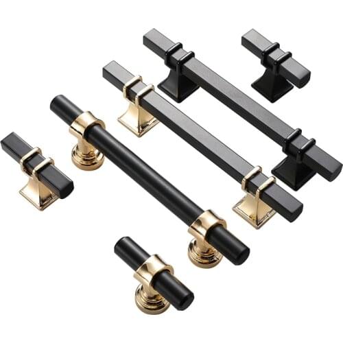 T Bar handle Square style/Black +gold Handles for Wardrobe Elegant Cabinet knobs and handles Drawer Pulls Bedroom Knobs