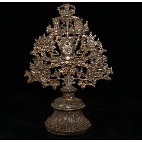 11" Tibet Buddhism Old Bronze Lacquer Cinnabars Buddha tree Bodhi tree Eight Treasure Tree Eight treasures auspicious Amitabha