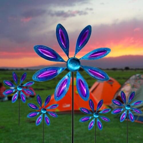 Windmill Outdoor Courtyard Wrought Iron Rotating Wind Spinner Landscape Decor Colorful DIY Handmade Class Wind Spinner