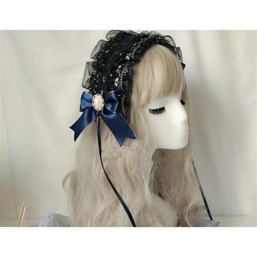Vintage Navy Gold Stamping Lolita Girl Lace Bowknot Side Clip Hair band KC Head Band Cosplay Hairpin Hair Accessories B1431