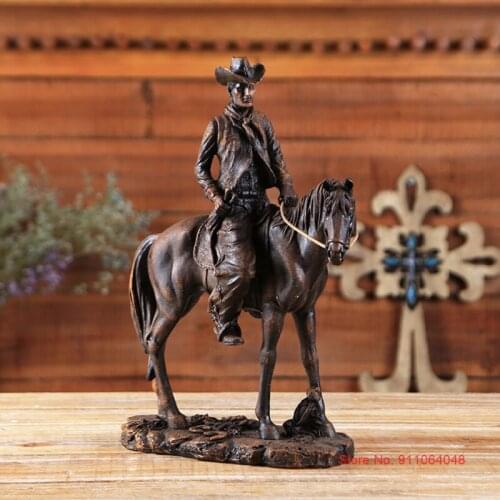 Vintage Home Decor Resin Statue American West Cowboy Horse Riding Figurine Room Accessories Desk Decoration Ornaments Statuette