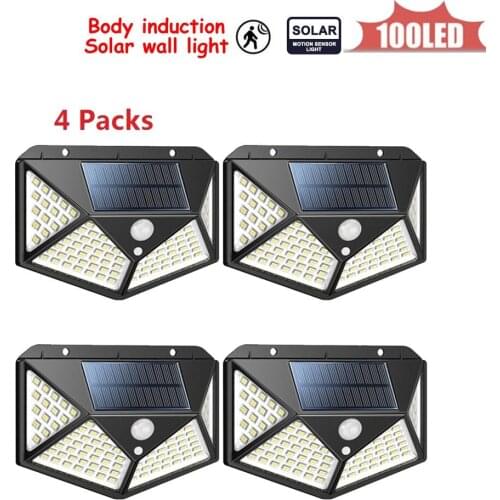 100LED Solar Light Waterproof Motion Sensor Wall Lamp Powered Panel Lighting Street Outdoor Garden Lights White Black Color 4 si