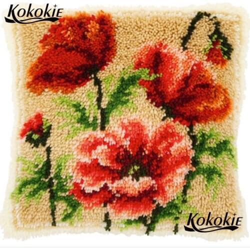 Cross stitch flower diy rug Latch hooking making kits Crocheting Rug Yarn Handmade Unfinished Embroidery Patchwork Pillowcase