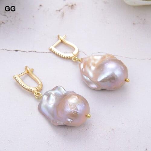 GuaiGuai Jewelry Cultured Purple Keshi Pearl Cubic Zirconia Pave Lever Back Earrings