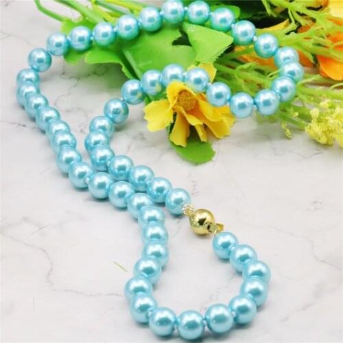 New Fashion 8mm Blue South Sea Shell Pearl Necklace Pearl Beads Fashion Jewelry Making Rope Chain Necklace Natural Stone 18INCH