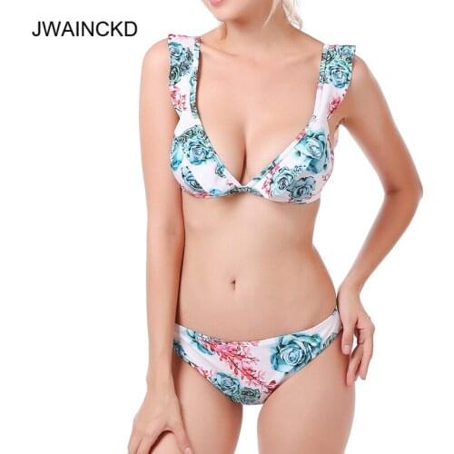 JWAINCKD 2019 New Women Push-up Padded Bandage Bikini Set Swimsuit Swimwear Bathing Swimsuit Halter Ruffles Brazilian Biquini