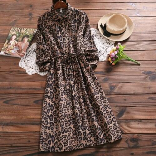 New fashion spring sexy leopard print dress 2019 mori girl corduroy long sleeve club dress
