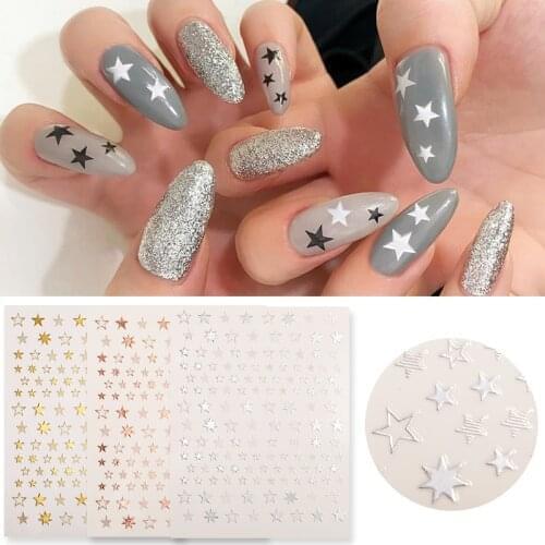 1 Sheet Nail Sticker Rose Golden Silver Star Series Nail Stickers DIY Transfer Sticker Nail Decals Decoration Nail Art