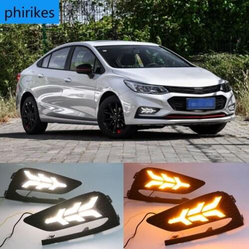 2PCS LED Daytime Running Light For Chevrolet Cruze 2016 2017 2018 Dynamic Yellow Turn Signal Relay Waterproof Car 12V DRL Lamp