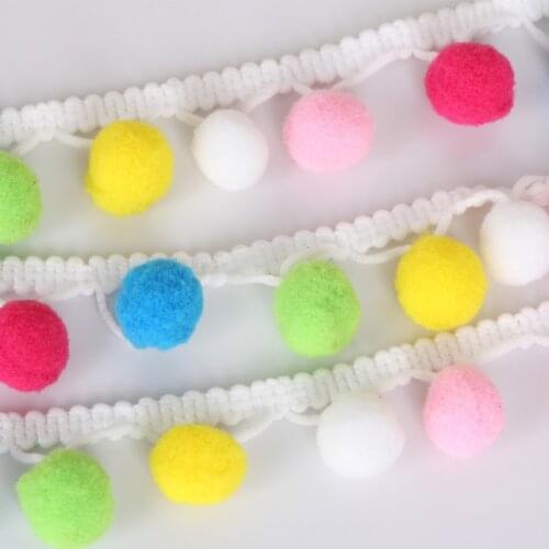 2yards/lot 15mm Rainbow Hot Pom Pom Trim Ball Fringe Ribbon Lace Accessory Clothes DIY Craft Sewing Supplies