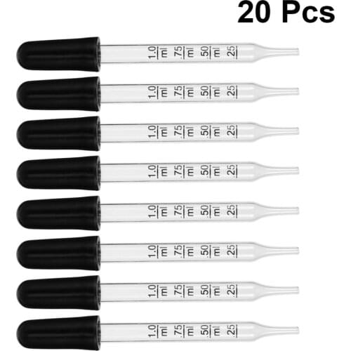 20pcs 1ml Straight Head Glass Dropper Glass Pipette Lab Dropper Pipet with Scale Line