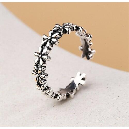 2021 Hot Sale Korean Trend Design Sun Flower Open Ring Women Party Anniversary Vintage Tibetan Silver Jewelry Wholesale J01192