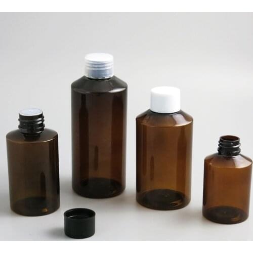 30 x Empty Amber Green PET Bottle With plastic cap 50 100 150 200 ml Cosmetic Container 5oz Big Cleanser Cream Liquid Bottle