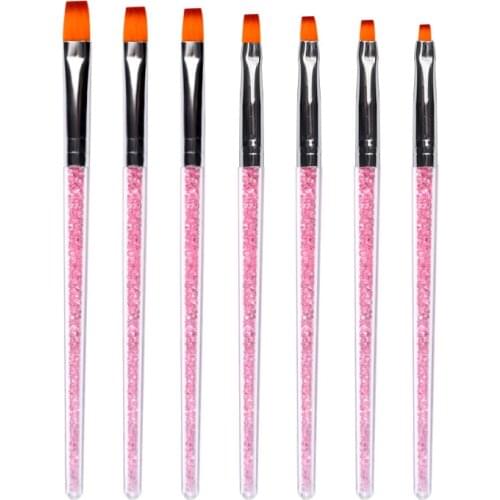 7 Size Nail Art Brush Flat Acrylic Drawing Carving Pen Brush French Design UV Gel Polish Extension Builder Coating Manicure Tool