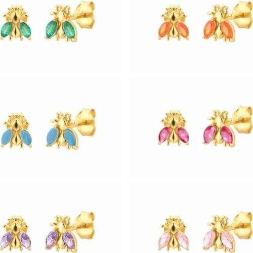 Canner 925 Sterling Silver Stud Earrings Color CZ Crystal Earrings For Women Girls Anniversary Gifts Piercing kolczyki damskie