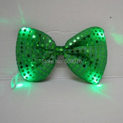Free shipping5pcs/lot green large bowtie New Design Light green Color Light Up LED Bow Tie For Evening Party Saint patricks day
