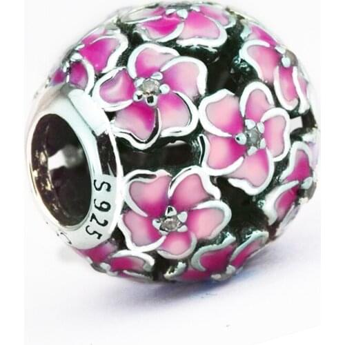 BEADS for Jewelry Making BraceletS Primrose cHarMs with Pink Enamel 100% 925 OrigiNal Sterling Silver Jewerly Free Shipping