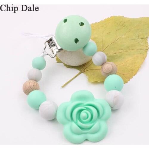 Chip Dale Pacifier Clips chain Flower Silicone Beads BPA Free Dummy Clip Holder Soother Chains Baby Teething Toys Chew Gifts