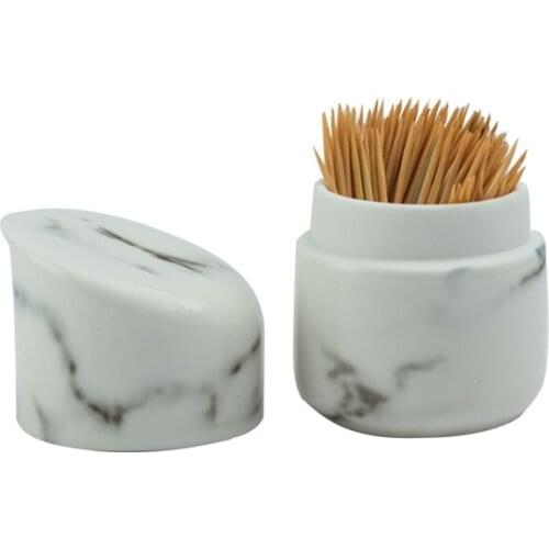 Nordic Ceramic Marbled Toothpick Holder Dispenser Bottle Toothpick Cotton Swab Storage Box Container Home Table Decoration