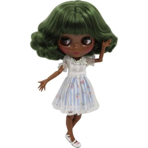 ICY Fortune Days factory blyth doll NO.BL4299 nude doll with super dark skin green curly hair and glossy face joint body