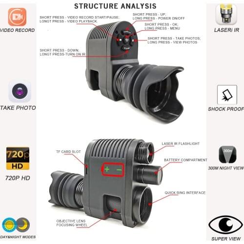 Megaorei3-mira de visión nocturna con accesorio adicional, cámara de caza Monocular, grabadora de vídeo Digital de 720p con láse