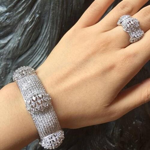 ModemAngel Luxury Big Ball Mirco Pave Cubic Zircon Women Brand Bijoux Fashion Full lap Bangle Ring Sets Party