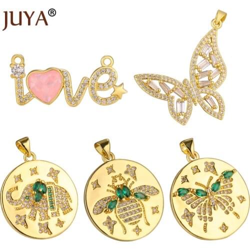 JUYA Fashion Copper Charm Pendants for DIY Women Round Necklace Pendants Jewelry Making Delicate CZ Charms Supplies