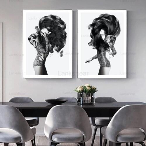 Return To The Ancients Fashion Woman Canvas Painting Black White Poster and Print Wall Art Picture Modern Woman Room Decoration