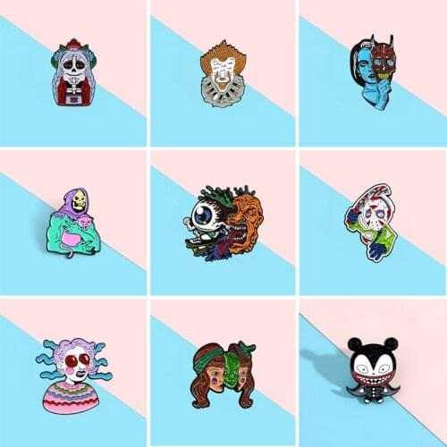 Cartoon Exaggerated Horror Halloween Brooch Skull Split Avatar Ghost Clown Enamel Brooch Alloy Badge Jewelry Gift For Friends