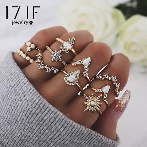 DAXI 10 PCS/Set Women Exquisite Crystal Geometry Star Crown Gem Gold Finger Ring Set Engagement Wedding Fashion Jewelry Gifts