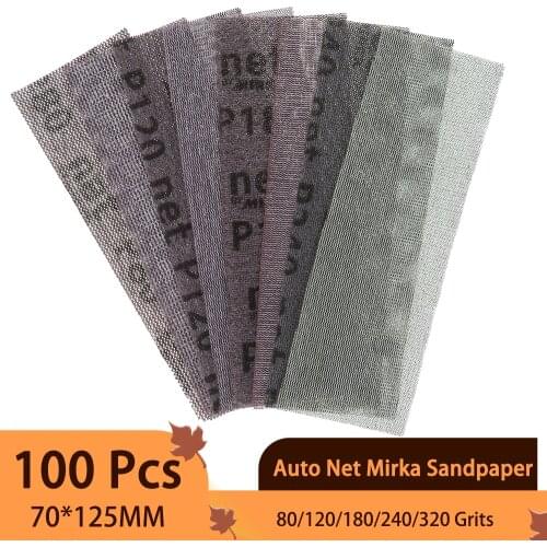 100 Pcs 125*70mm Sandpaper Auto Net Mesh Sanding Discs Hook & Loop Dust Free Anti-blocking 80/120/180/240 Grits For Wood Sanding