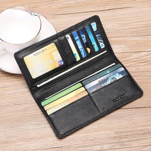 2021 new leather business mens long wallet multi-card position lychee pattern soft face clutch