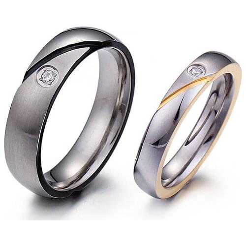 New titanium steel Korean fashion jewelry gold color black and white epoxy single ring matte smooth couple ring