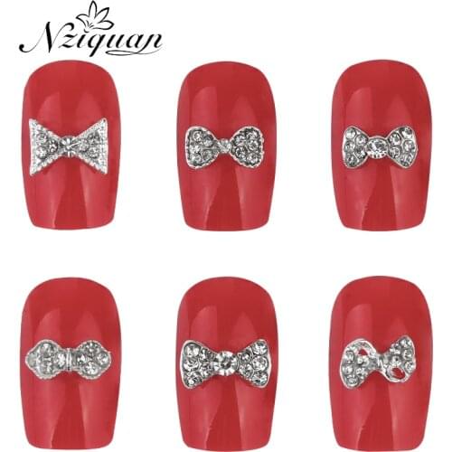 NZIQUAN Hot Sale 10 Pieces/Pack of 3D Metal Nail Art Decoration Bowknot Inlaid Accessories Decoration DIY Nail Art Accessories