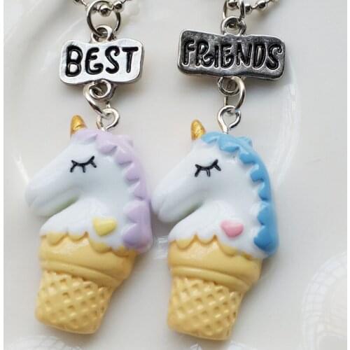 Cute Resin Unicorn Ice Cream Childrens Pendant Necklace Stainless Steel Best Friends Bead Chain Girls Jewelry Fashion