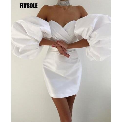 Fivsole 2021 New Short Puff Sleeves Wedding Dresses For Bridal Gowns Sweetheart Pleat Satin Princess Wedding Party Dress Zipper