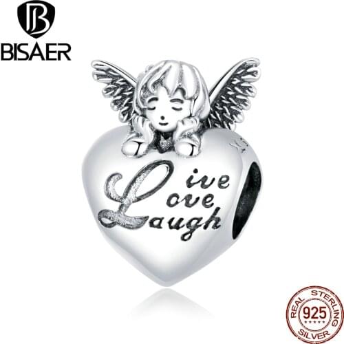 BISAER Thanksgiving Angel Beads 925 Sterling Silver Charms Pendant Fit Original Bracelet Necklace DIY Accessories Making