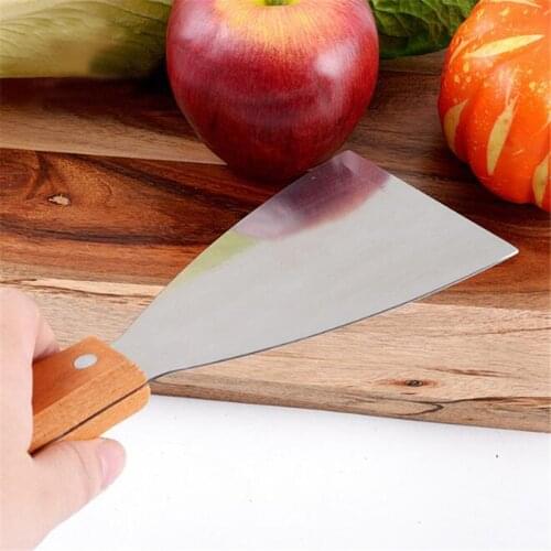 Simple Durable Kitchen Cutters Stainless Steel Pancake Turner Spatula Scoop Wooden Handle Steak Pizza Dish Shovel Baking Tools
