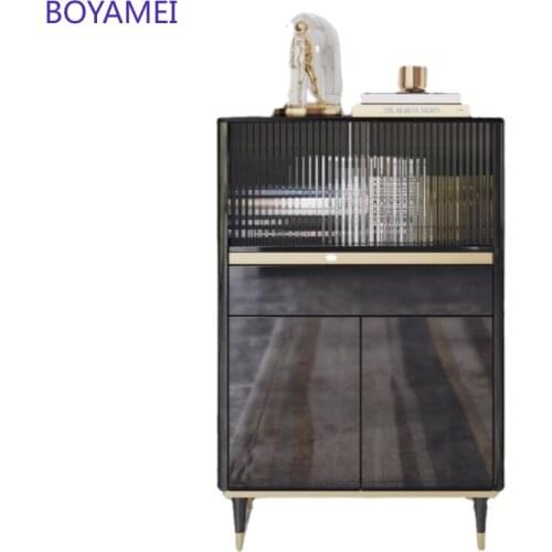 Rock slab bucket modern minimalist glass storage tea cabinet light luxury locker living room side cabinet