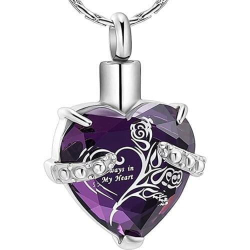 Crystal Heart Urn Necklace for Ashes Cremation Jewelry Stainless Steel Birthstone Ashes Memorial Jewelry for Women