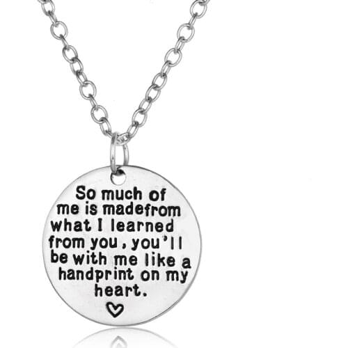 So Much Of Me Is Made From What I Learned From You Gifts For Teachers Pendant Chain Necklace For Teacher Silver Plated Jewelry