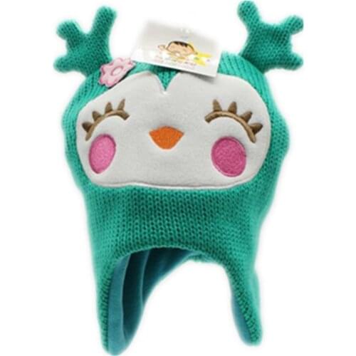 Cartoon Animals Cute Deer Elk Bear Night Owl Knitting Cotton Beanies Cap Plush Winter Warm Black Cat Hat Kid Child Fleece Lining